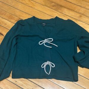 Express Green Sweater with Silver Bow Accents